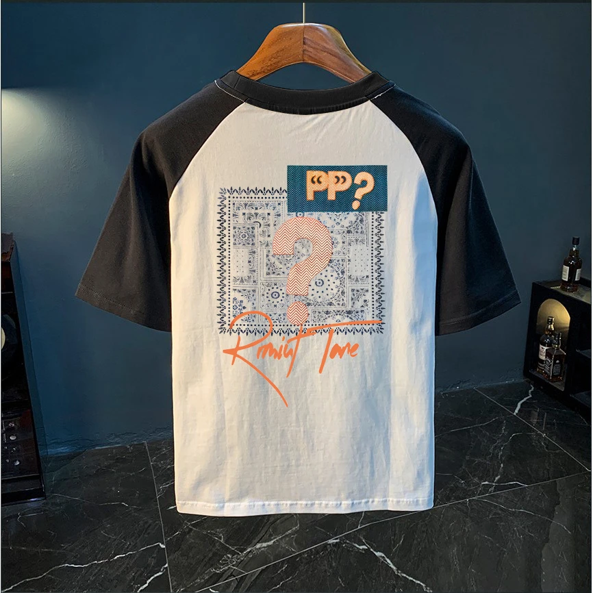 撞色插肩袖潮牌短袖t恤男2025新款半袖宽松大码夏季美式男装体恤