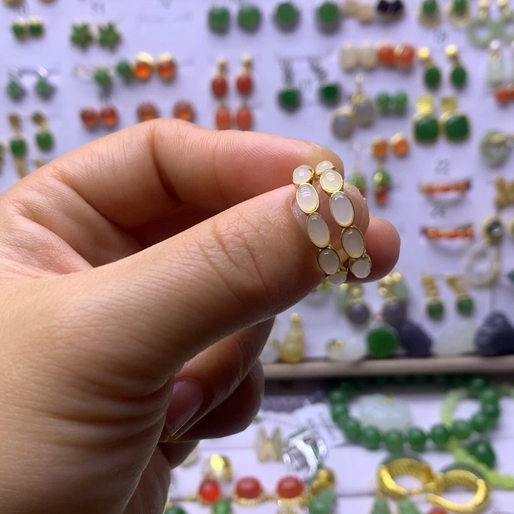 和田玉银S925镶嵌耳饰