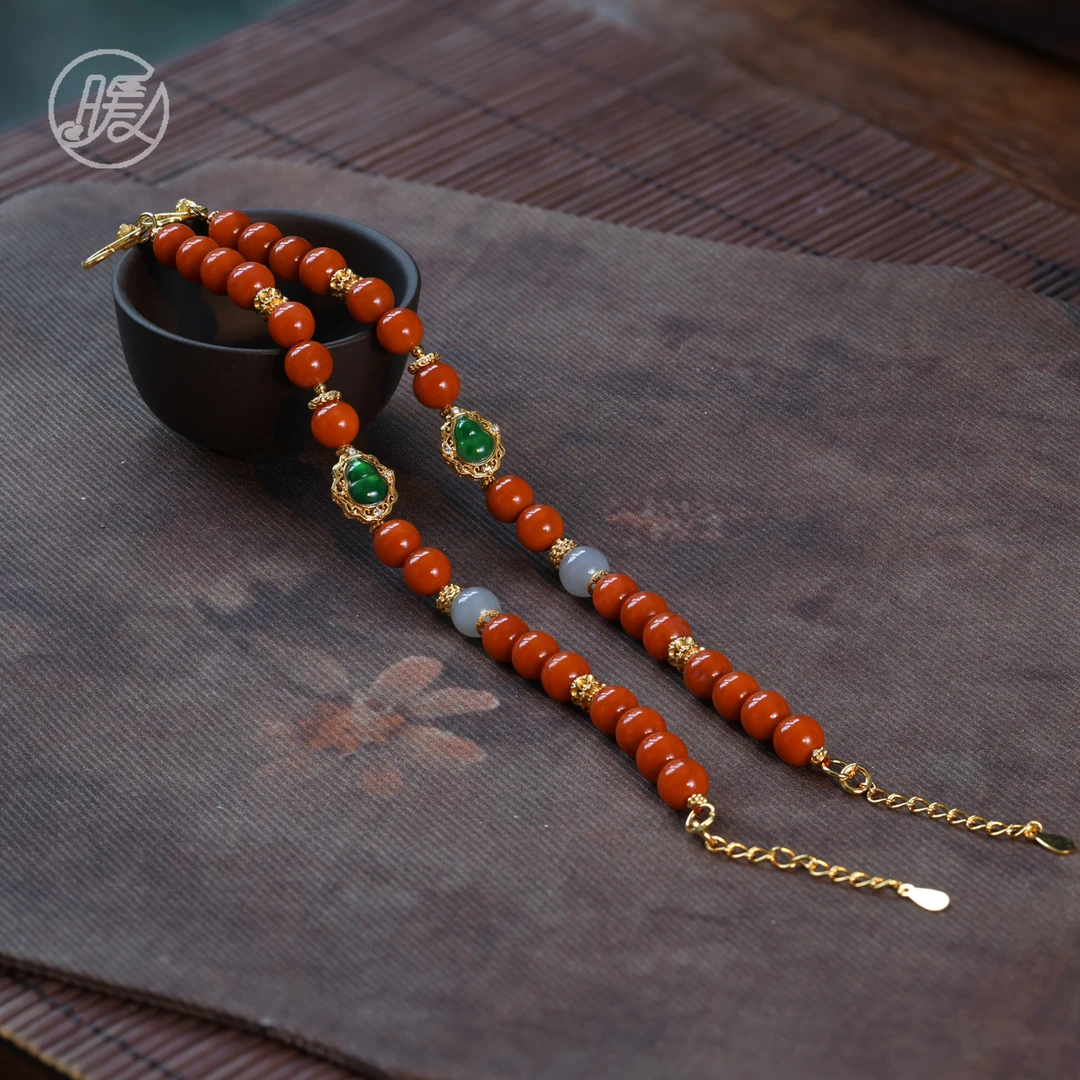 单圈玛瑙手串7mm搭配葫芦配件可调节手链H3064多样性发一