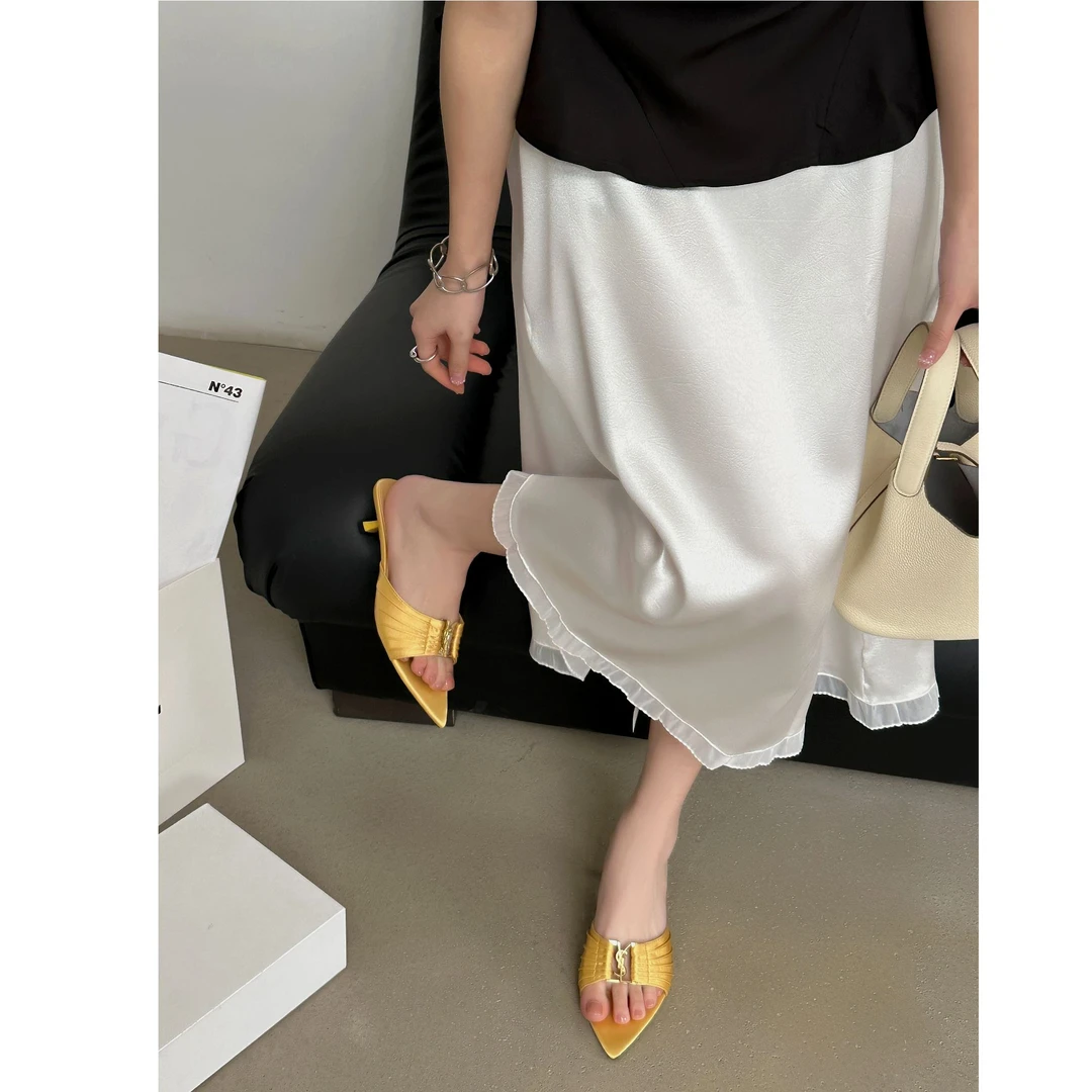 高跟拖鞋女细跟凉拖25款夏季法式一字拖凉鞋气质露趾尖头鞋子 CB