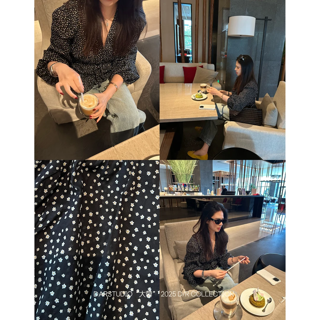 DAR STUDIO 深圳货【小雏菊】2025春夏新款收腰气质波点衬衫88378