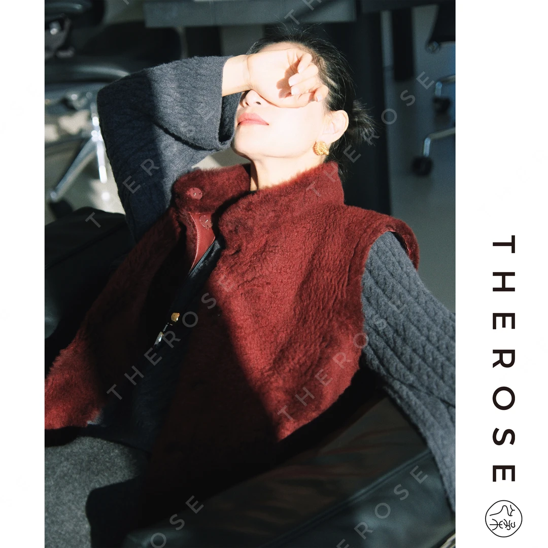 之柔【红日】西班牙进口羊绒拉贡LACON皮毛一体高奢皮草马甲外套女