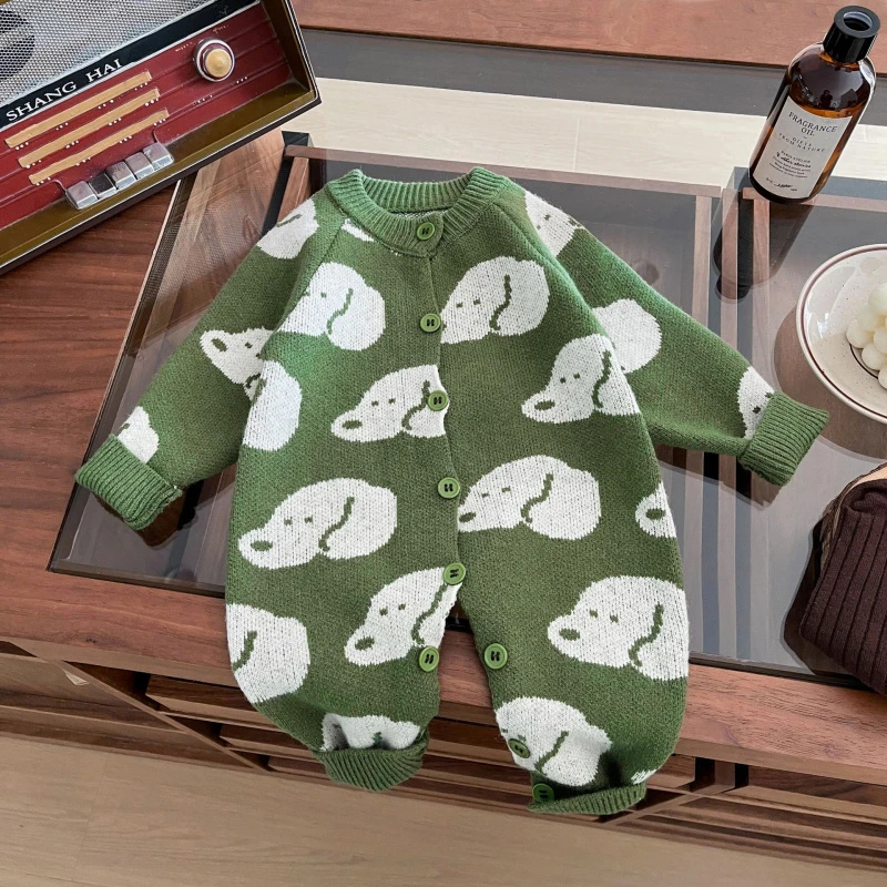 幼儿外出服超萌炸街针织毛衣连体衣女童卡通婴儿男童春装加厚衣服