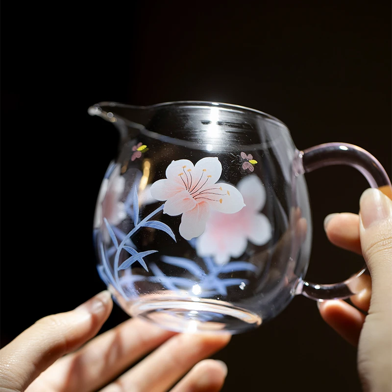 高硼硅耐热玻璃茶海百合花公道杯225ml精致分茶器电陶炉明火可用
