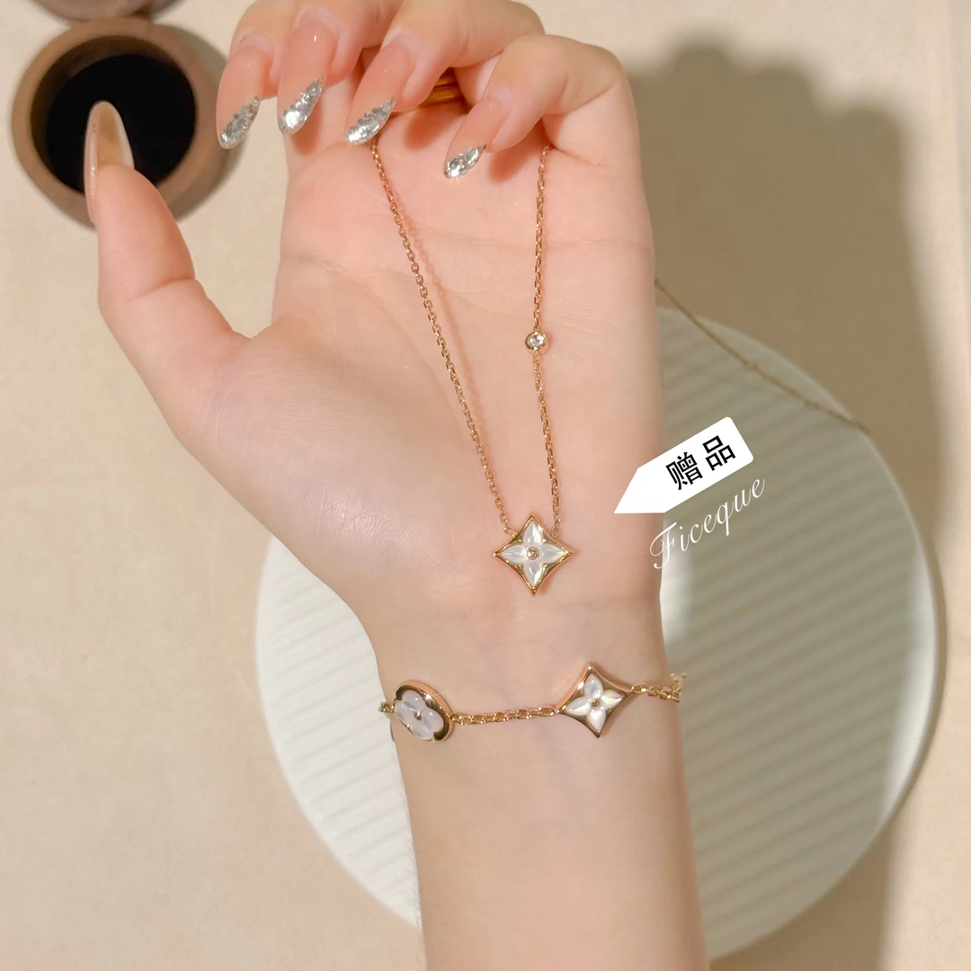 V金 镀K金 【白色老花手链+白色项链】Ficeque高奢气质CNC精工