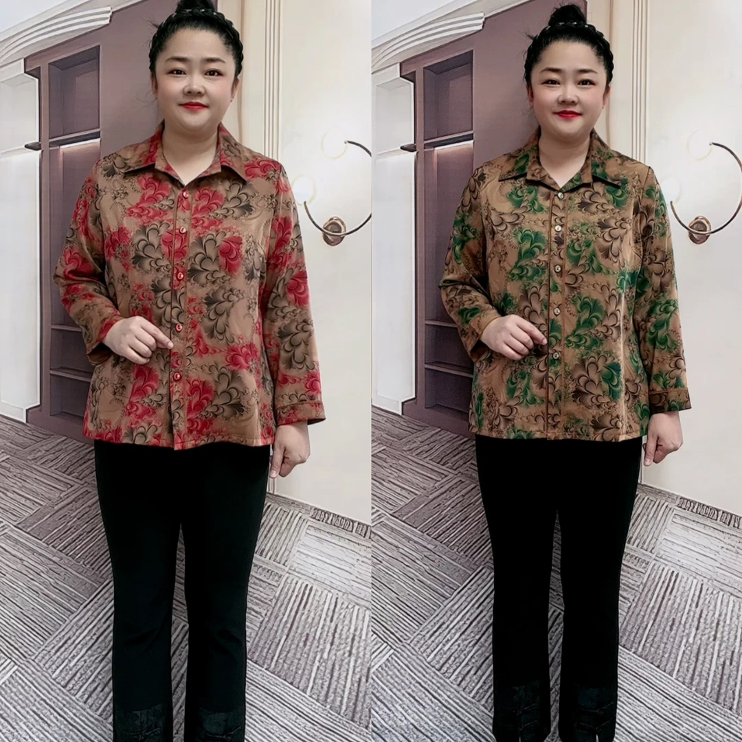 常规款中老年女装长裤薄款碎花宽松型休闲风系扣翻领