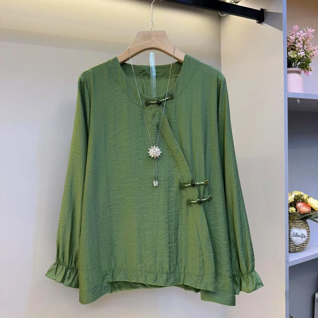 2025年大码女装新中式盘扣设计感宽松气质大衫