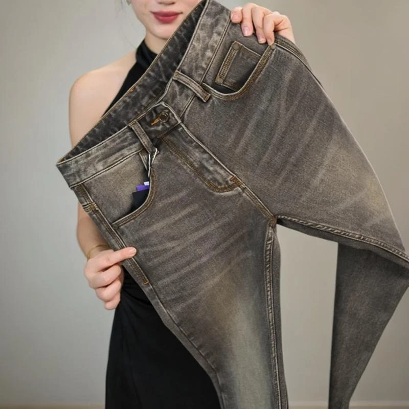 秋季厚新款琥珀灰精梳棉柔软轻奢弹力商务修身可选九分男款牛仔裤