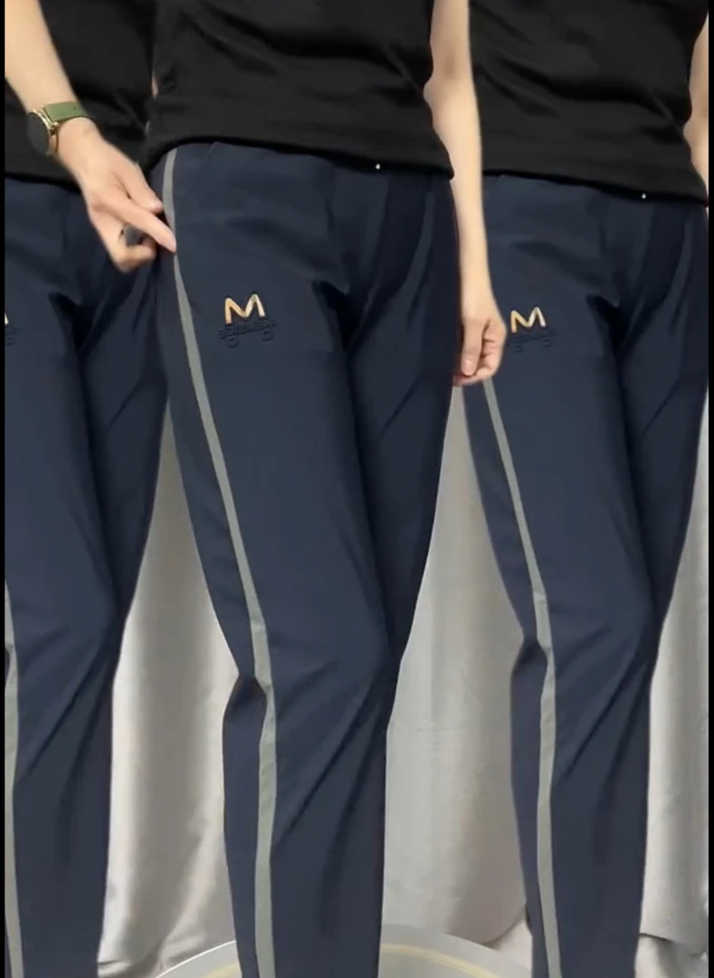 大码夏季速干无痕超薄超弹休息拼色显瘦松紧腰时尚九分休闲裤