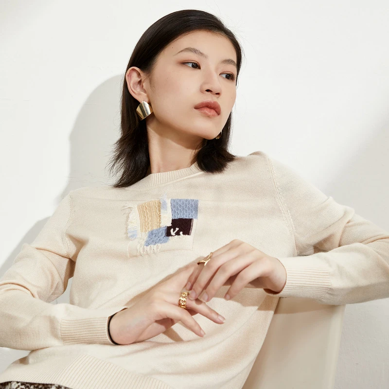 仿佛商场同款简约休闲温柔感长袖羊毛针织毛衫女百搭FZ00393