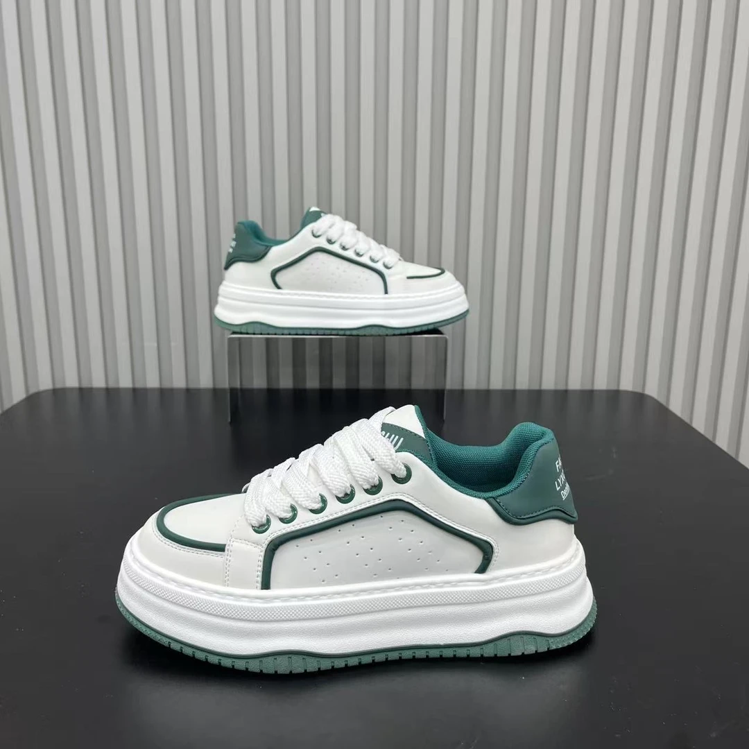 男鞋2025时尚小白鞋秋季皮面百搭厚底休闲板鞋低帮系带舒适潮男鞋