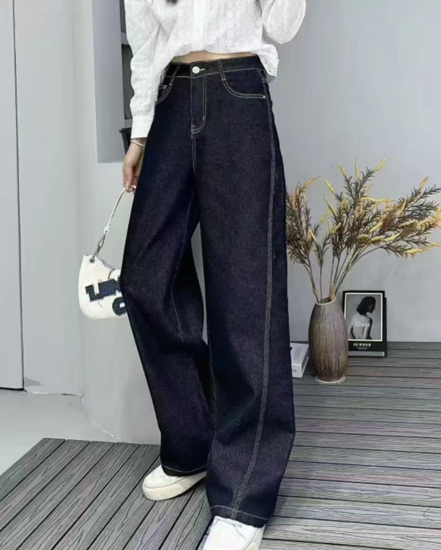 滨莉家 7087 韩版直筒显瘦阔腿牛仔裤