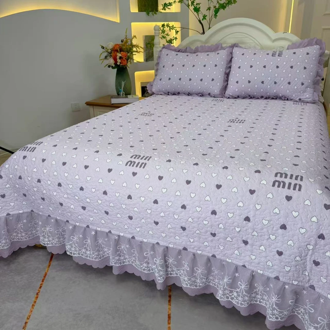 ◇春夏新品四季床盖泡芙棉双层纱蕾丝床裙可机洗床品Q