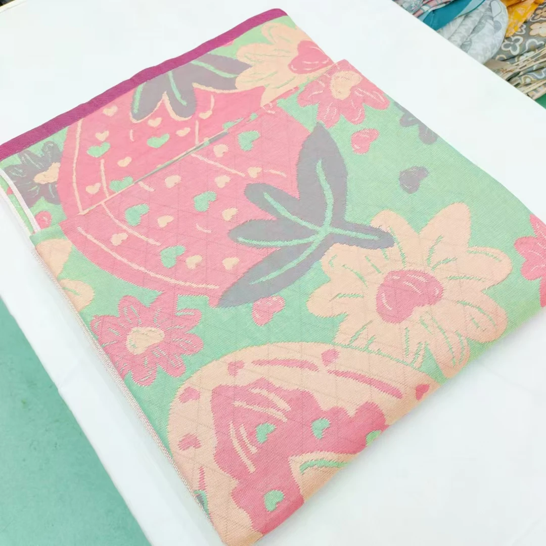 透气彩棉【纱布毛巾被】<喜上莓梢-绿>1.5X2m<±5cm> 毛巾被