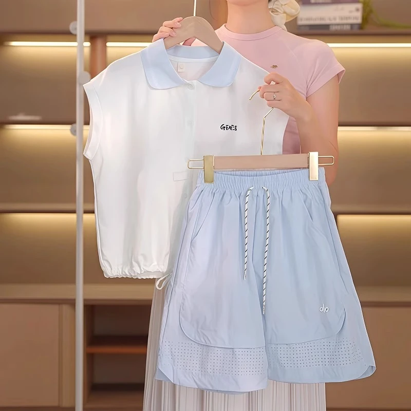女童休闲套装夏季2025新款女大童韩版短袖上衣夏装儿童短裤两件套