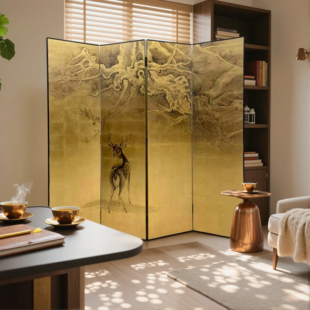 TS266松鹿图屏风高200*宽50cm*4片