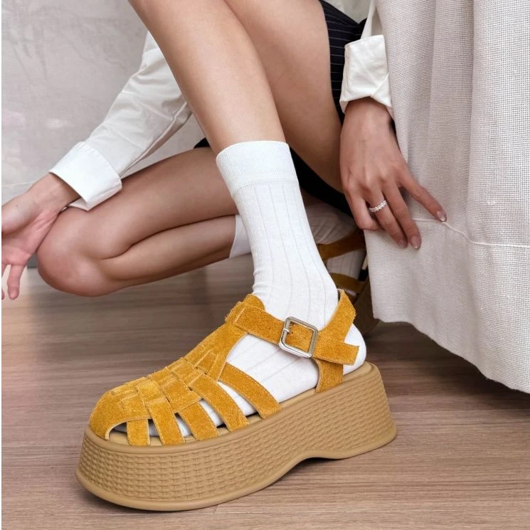 凉鞋 休闲猪笼鞋 厚底 女款 夏季新款 松糕底女鞋 5000