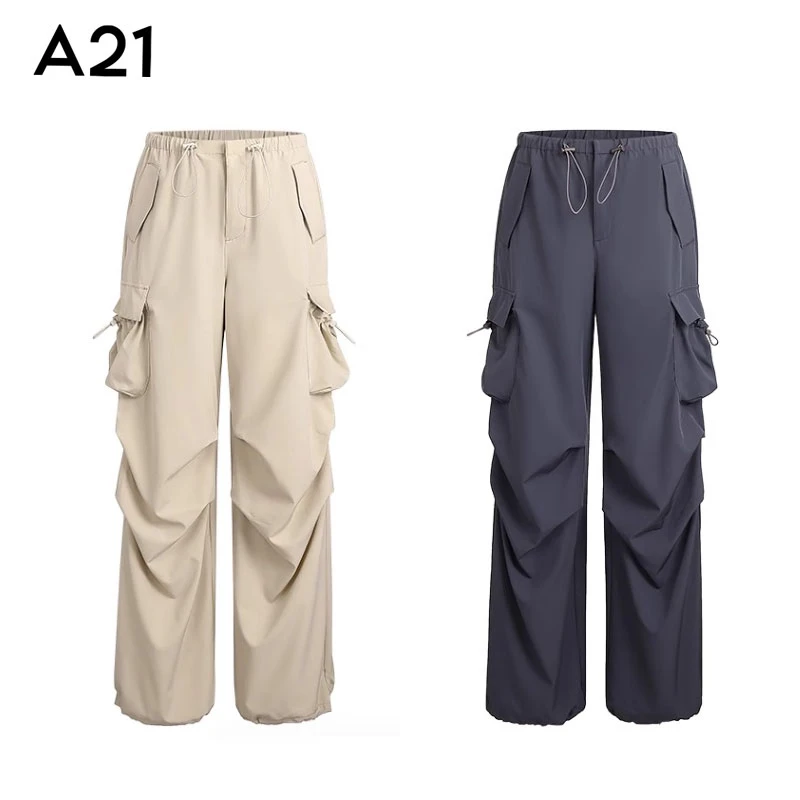 A21女装宽松弹力阔腿梭织长裤夏季休闲垂感拖地工装裤F442216028