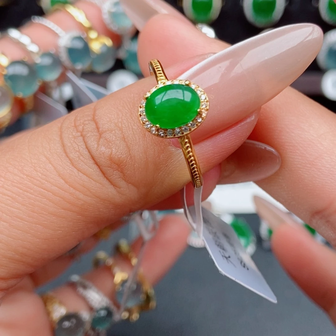 翡翠戒指银S925镶嵌5258