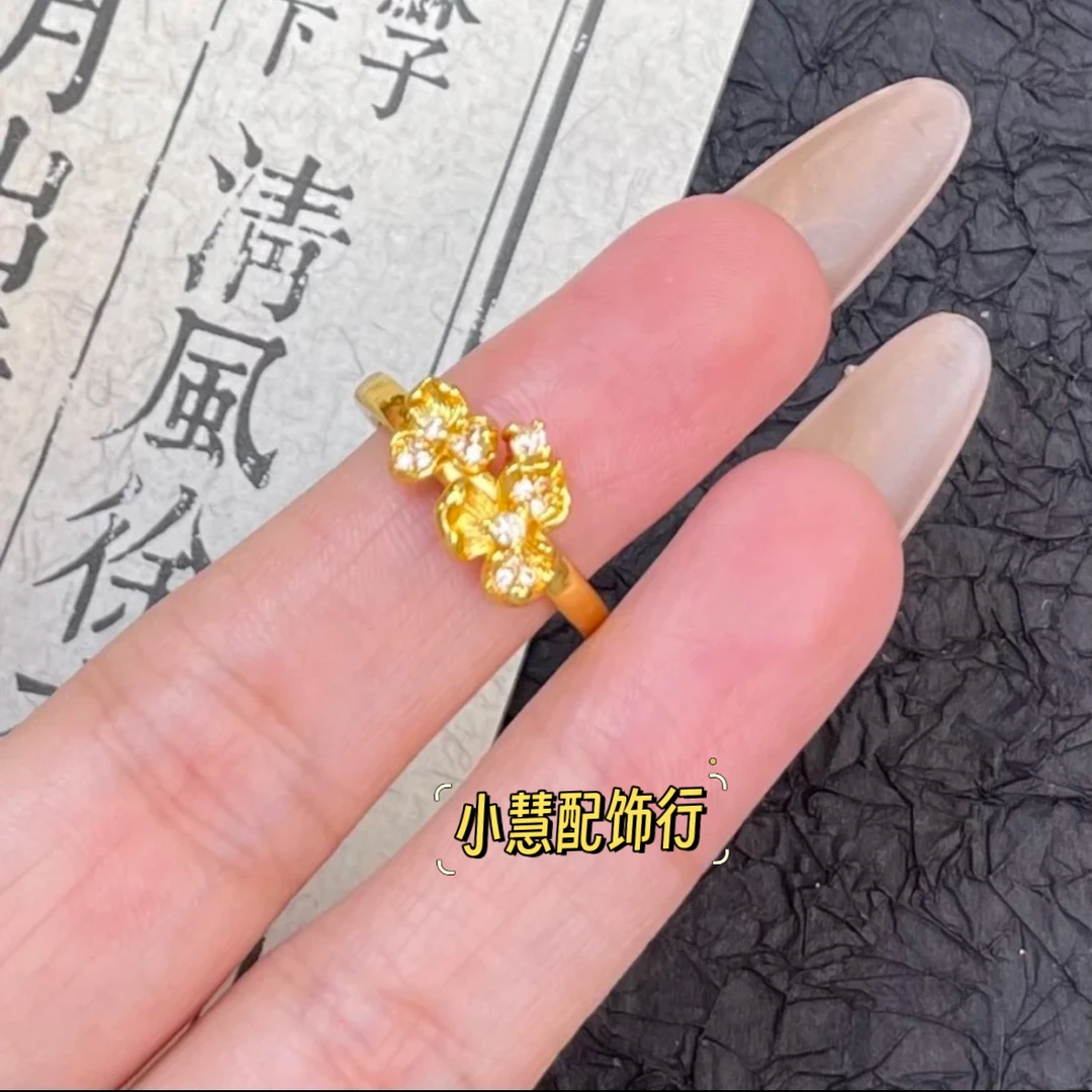 铜合金戒指 【小慧家】新中式鸳尾花戒指复古百搭时尚