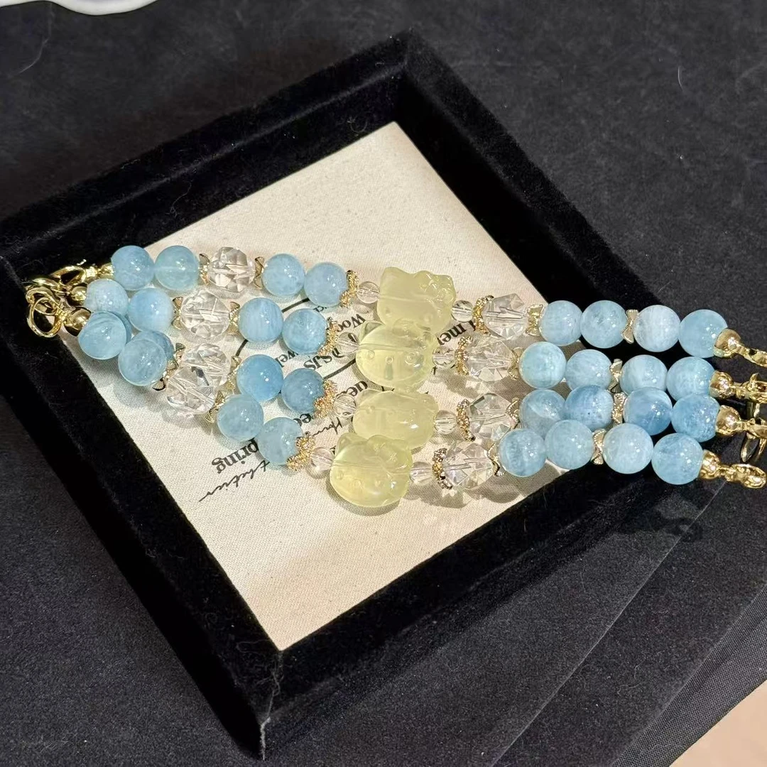 《海蓝宝kt》A347天然水晶海蓝宝kt原创设计款手串多样性发一