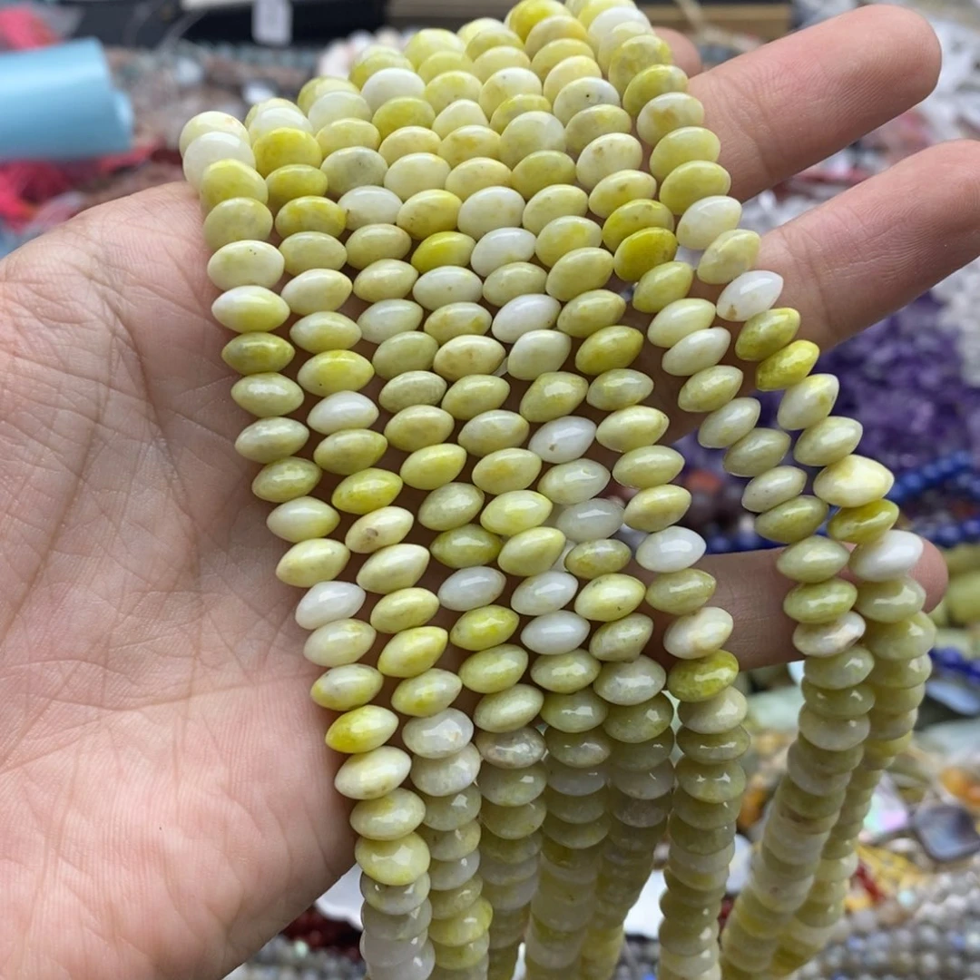 玛瑙/玉髓未镶嵌珠宝半成品一条天然8mm菜花玉算盘珠