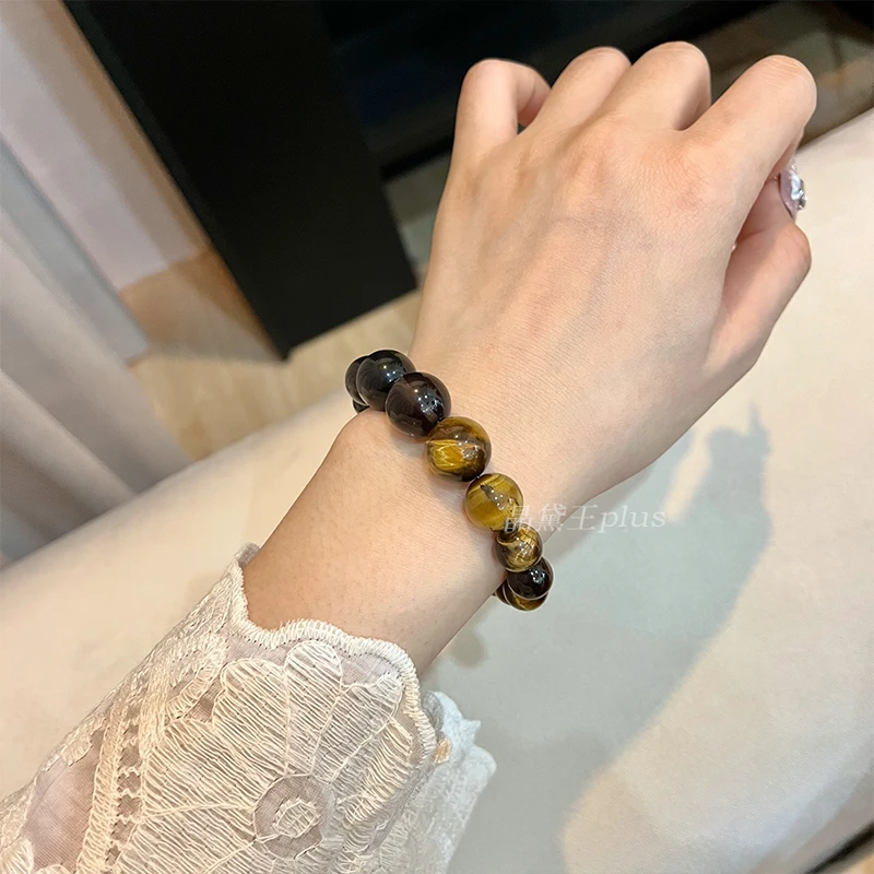 【岁岁无虞】黄虎眼+银耀石+茶晶石手串原创设计天然水晶Y74