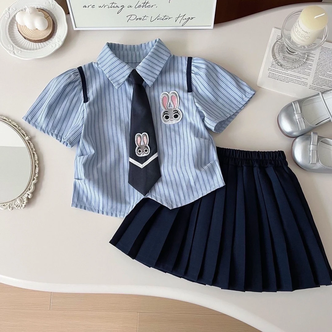 女童学院风JK套装2025夏季女宝宝朱迪警官夏装小女孩百褶裙两件套