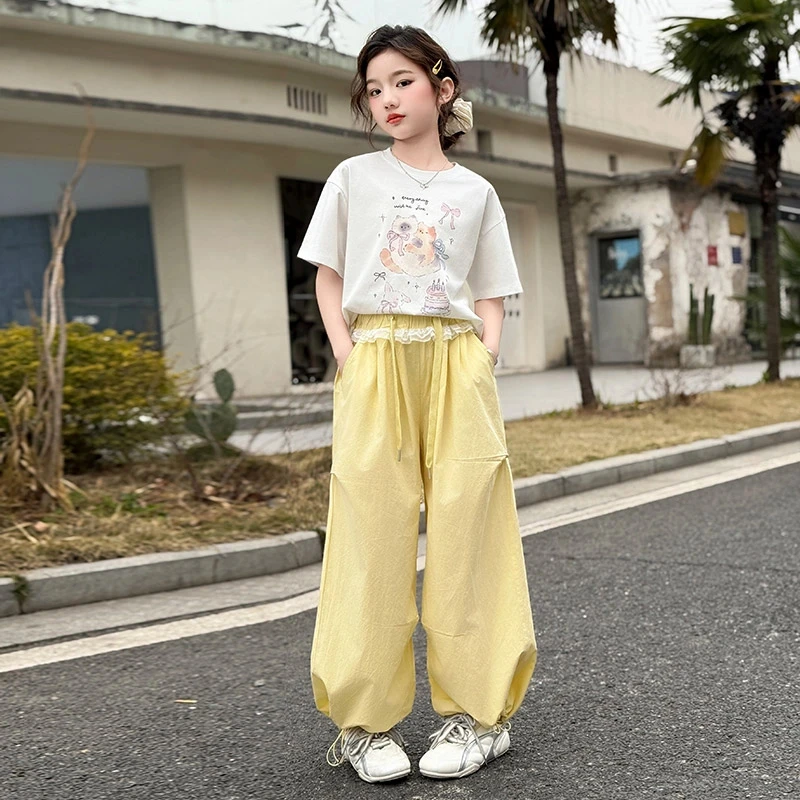 女童夏季工装裤套装2025新款中大儿童6-12岁15岁夏装时尚洋气短袖