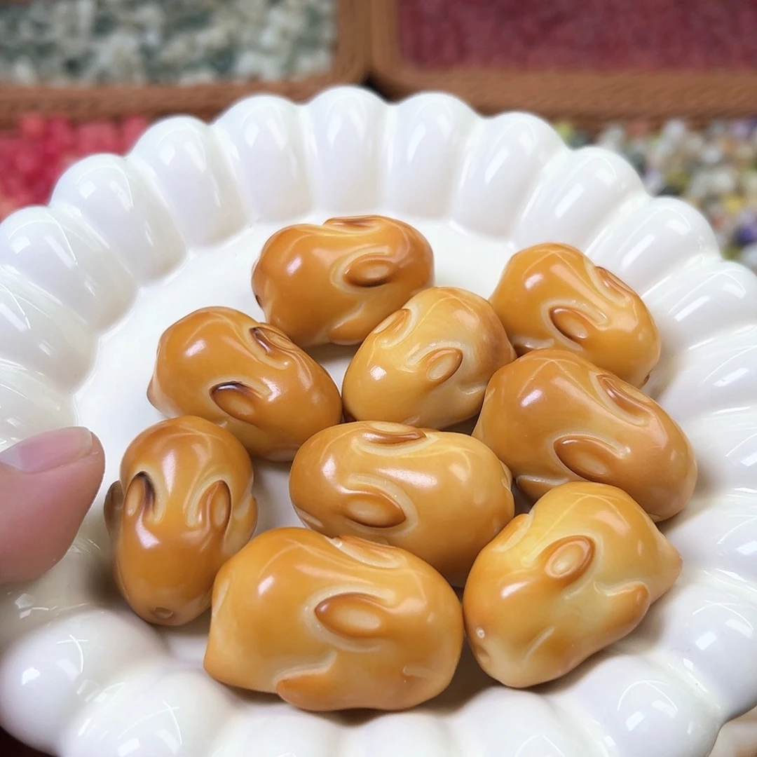 菩提根/象牙果手串3颗大尺寸炭烧兔小裂
