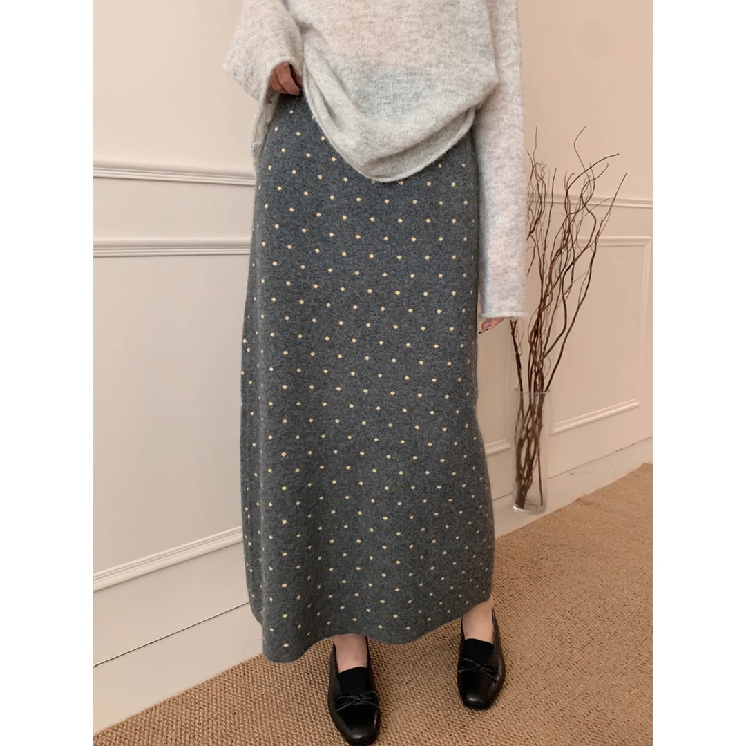 真心舒服！巨推荐！波点针织裙高腰显瘦中长款秋冬百搭半身裙女裙子