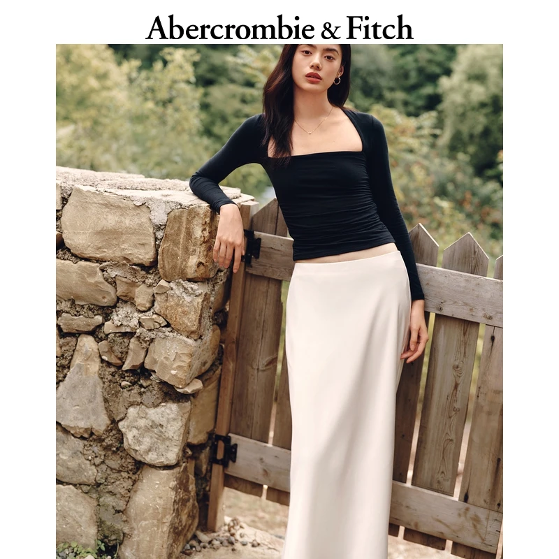 AF女装25秋季新款美式气质修身低领褶皱长袖T恤上衣KI139-4893