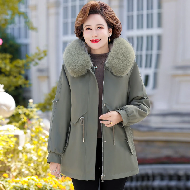 时尚加绒加厚风衣外套新款洋气毛领派克服冬季保暖显瘦修身中长款