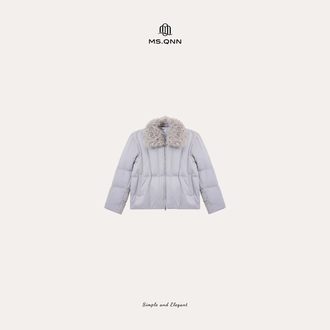 Ms.Qnn“芬兰雪景”90白鹅绒羊羔毛领可拆卸短款羽绒服 52C1793 Q姐