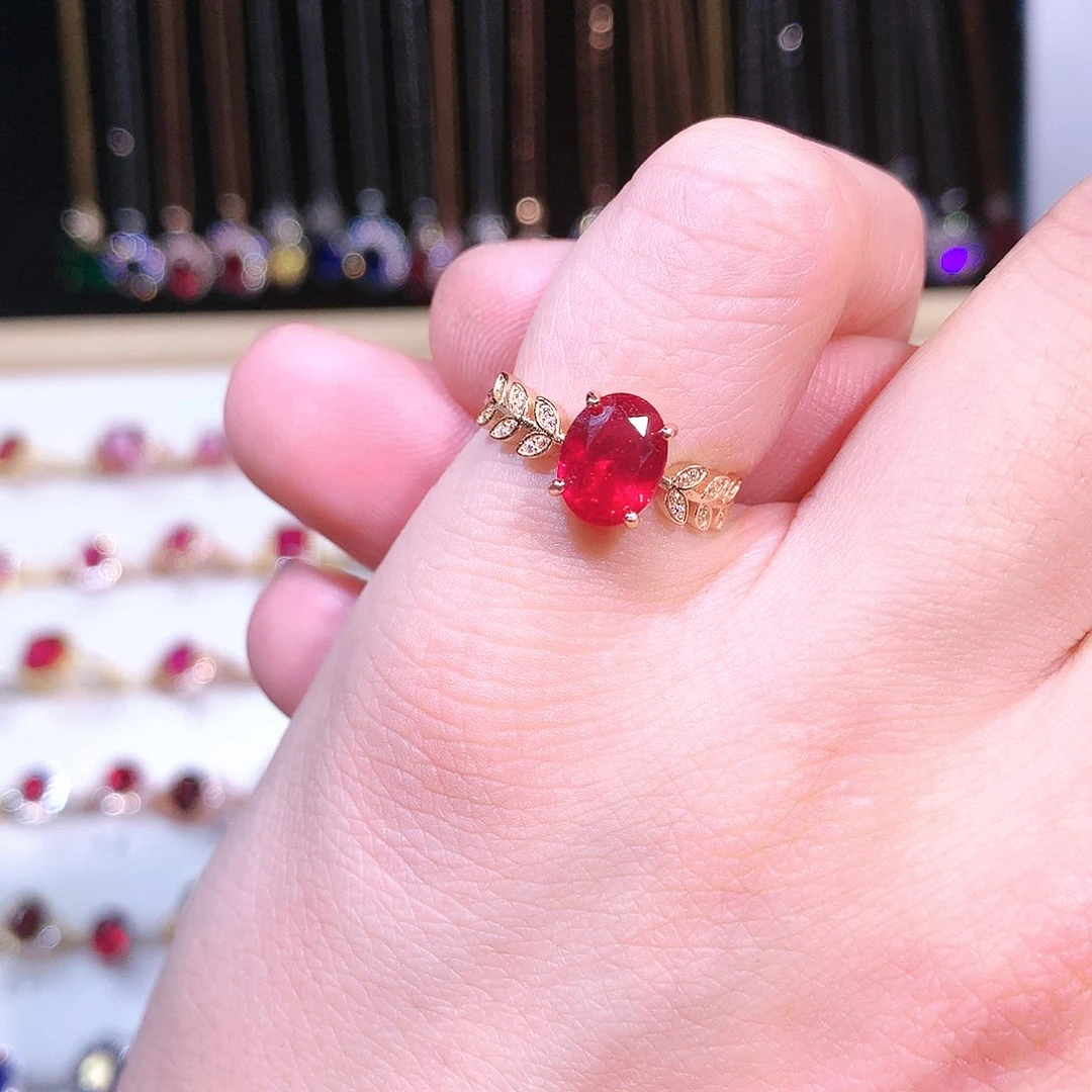 红宝石戒指银S925镶嵌