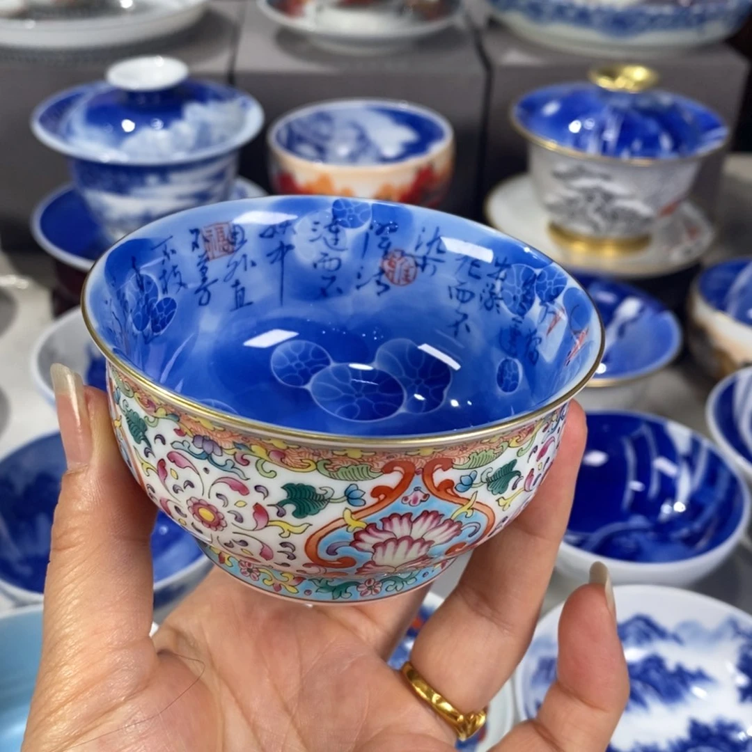 青花法朗彩主人杯杯