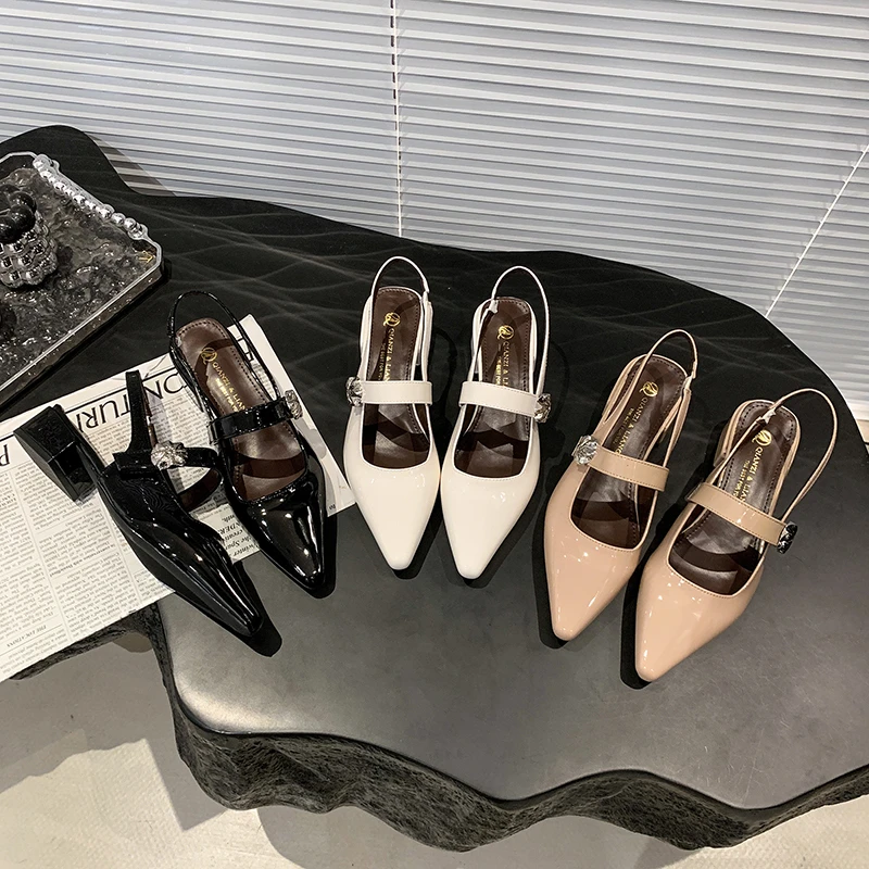 法式尖头包头凉鞋女2025夏季新款仙女风一字带气质粗跟玛丽珍单鞋