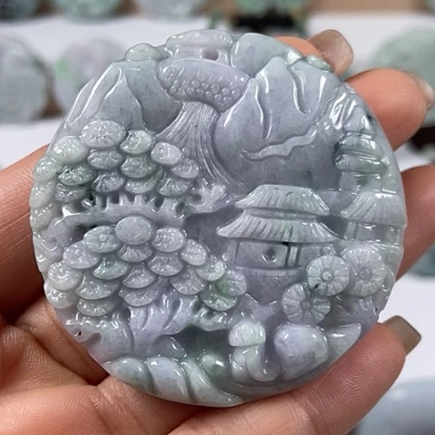 翡翠颈饰未镶嵌山水两面工福利