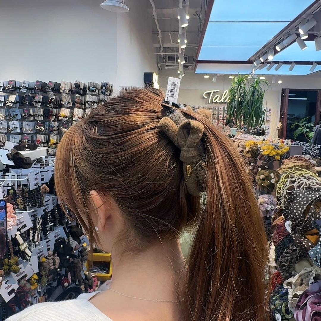 布艺非金属新款蝴蝶结咖色香蕉夹