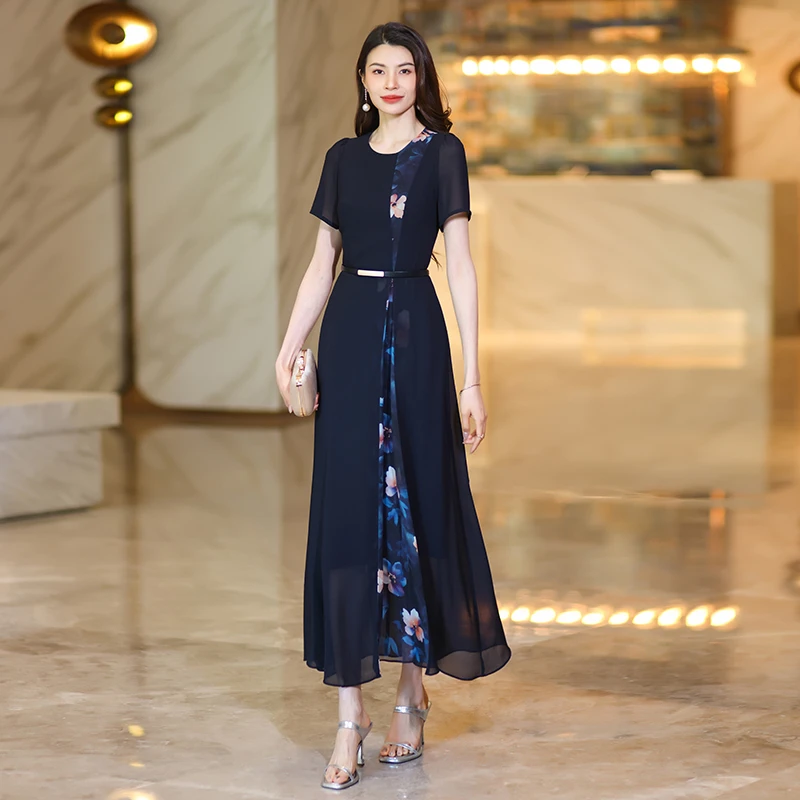 2025初夏穿搭连衣裙夏季新款高级感气质显瘦裙子女夏收腰拼接长裙