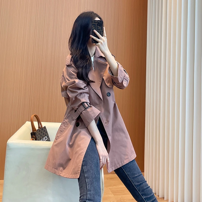 欧货风衣外套女2025新款春秋爆款洋气小个子中长款抽绳收腰大衣仙