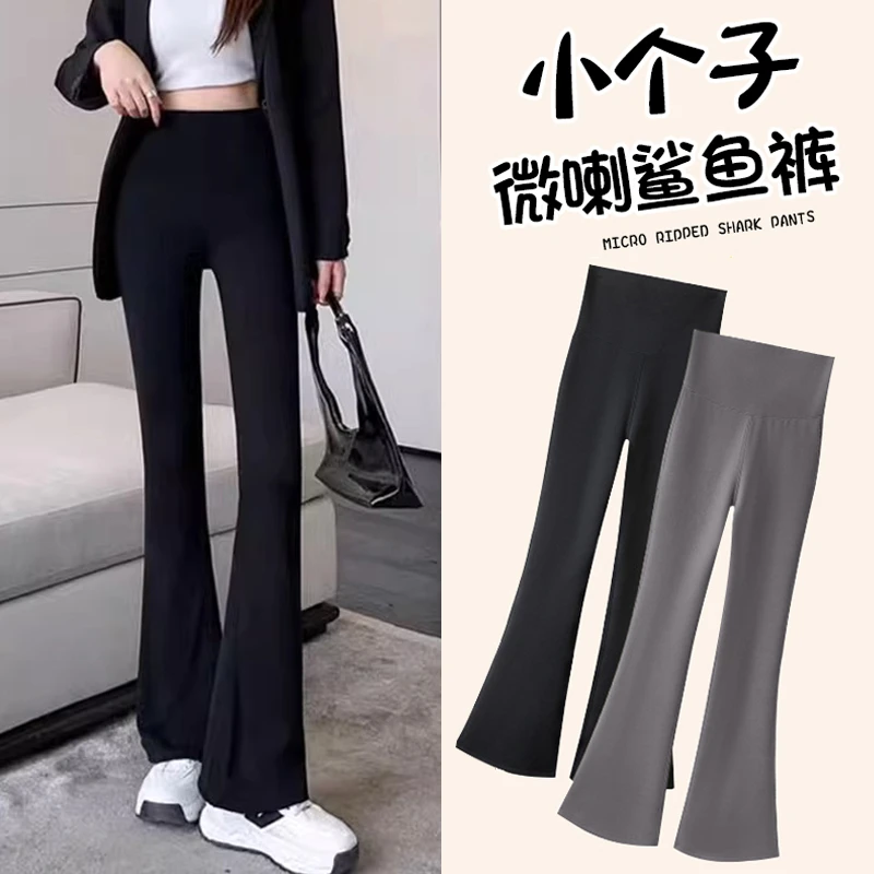 145cm小个子微喇鲨鱼裤女外穿秋冬加绒修身打底裤高腰紧身瑜伽裤.