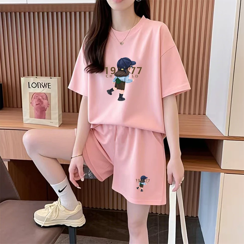 舒适休闲跑步衣服套装女夏季新款宽松显瘦大码短袖短裤运动两件套