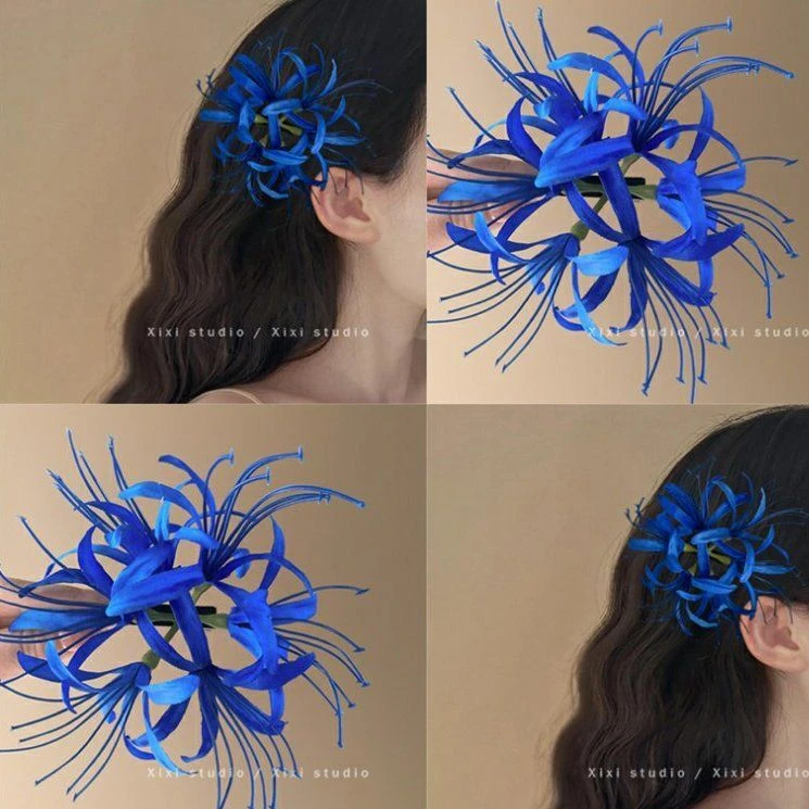 万里红尘 蓝色彼岸花边夹 纯欲风侧边刘海发夹百搭旅行发卡发饰