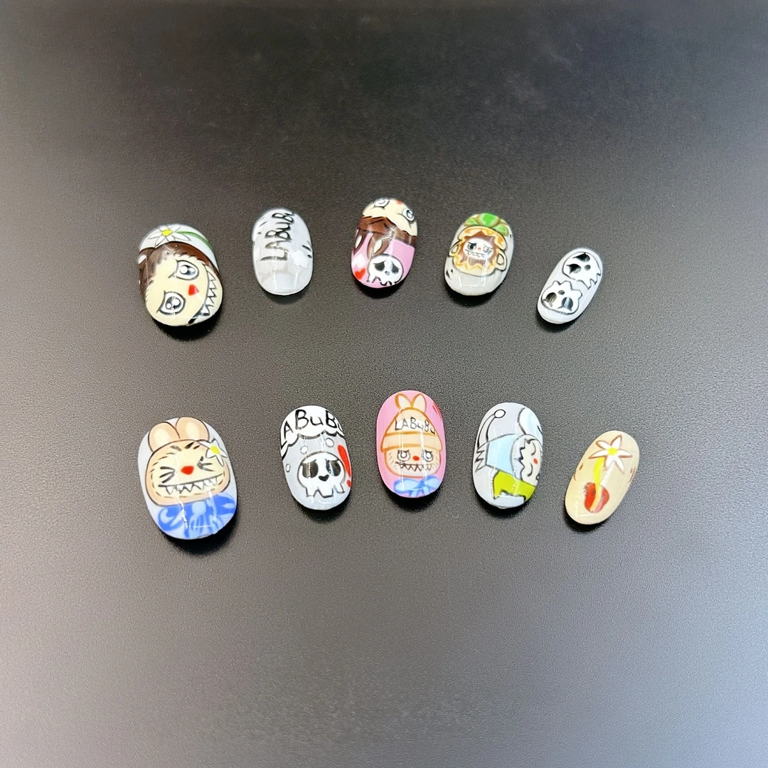 JOJO【向日葵拉布布】纯手工彩绘可爱卡通拉布布主题可拆卸穿戴美甲