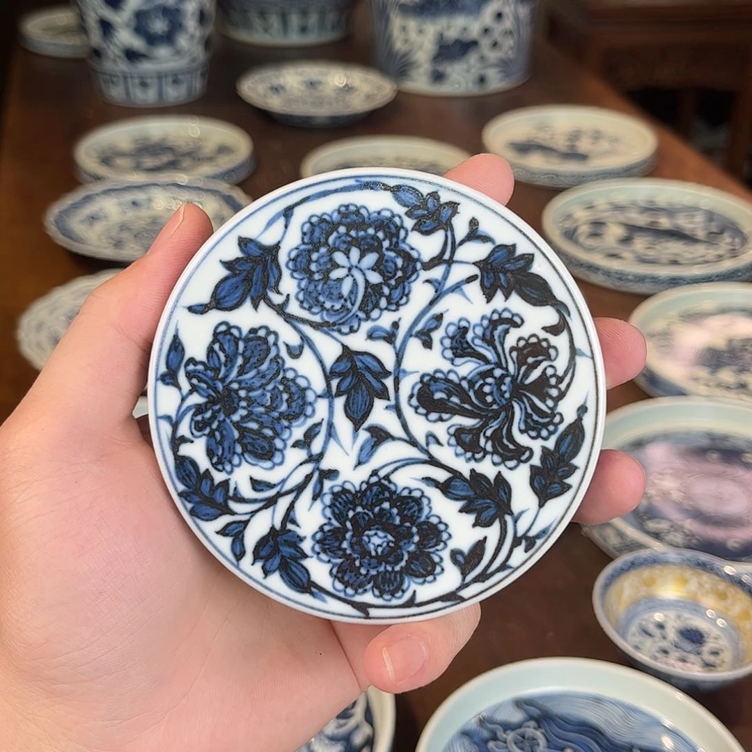 瓷片四项牡丹盖置杯垫