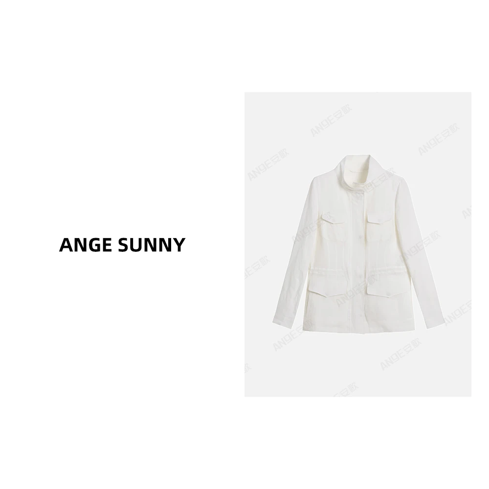 ANGE SUNNY【抽绳亚麻外套】老钱风四口袋抽绳外套 时尚新款