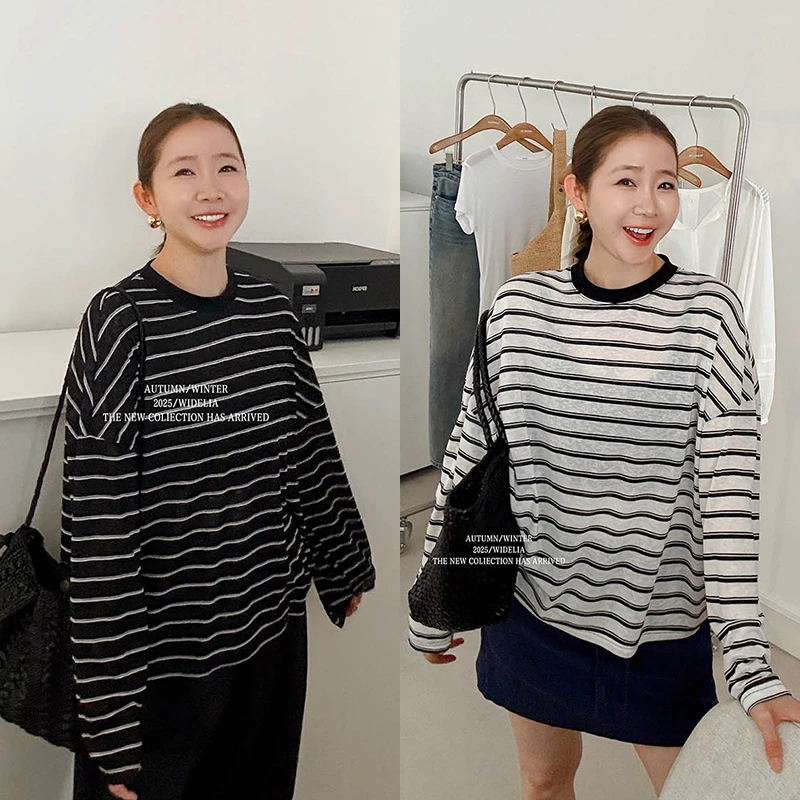 widelia夏款韩版7506 经典通勤街头遮肉百搭个性宽松休闲条纹T恤
