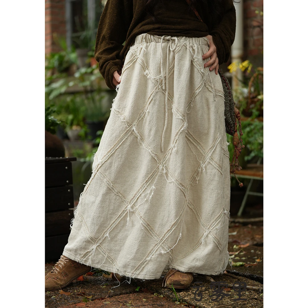 云雾里 原创设计复古文艺松弛感随性大气自由棉麻混纺半裙 5132