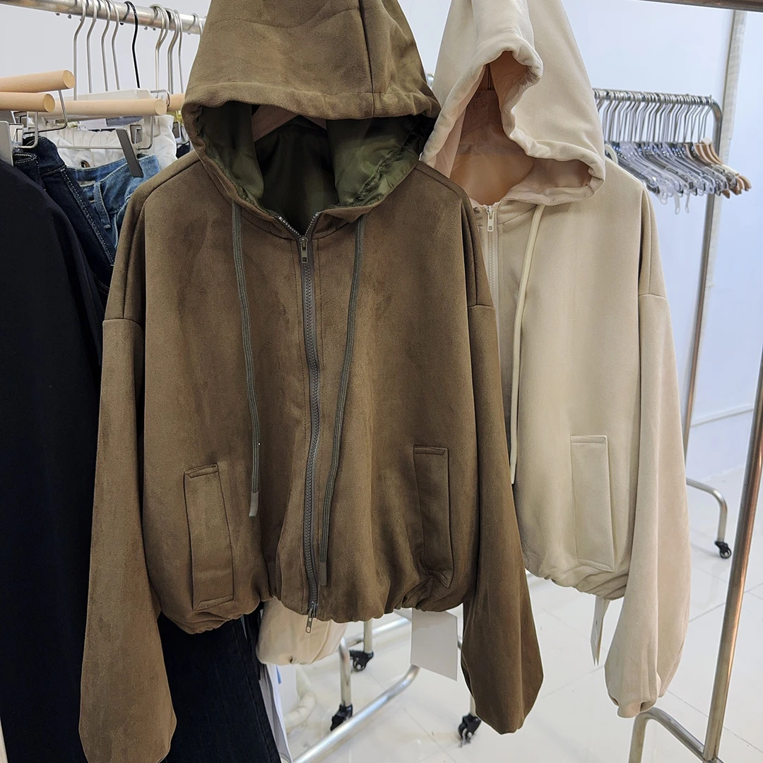 yaoshop/秋季新款百搭时尚潮流休闲麂皮连帽外套（856）